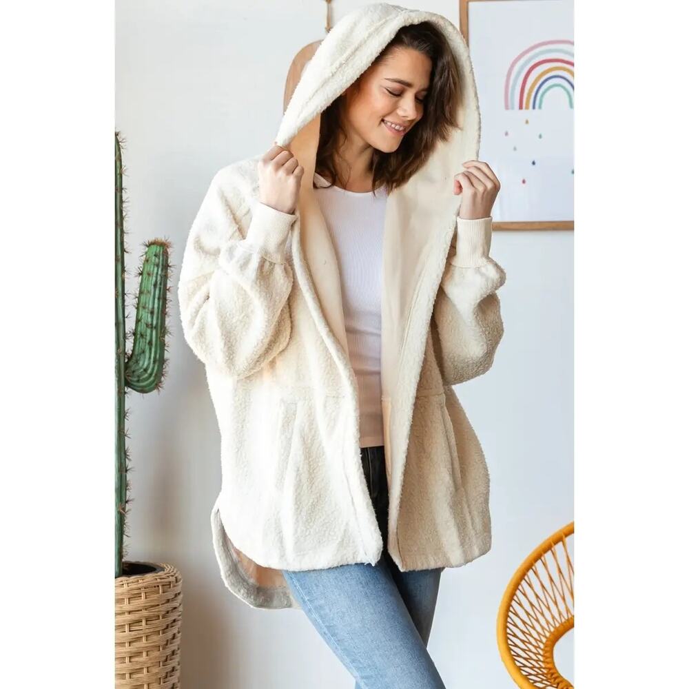 NWT Vervet Lightweight Hooded Fleece Hoodie IVORY Oversized Boho MED